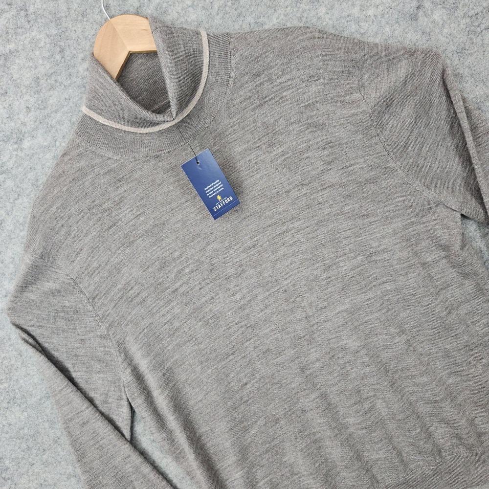 NEW Stafford Turtleneck Sweater Men's Taupe Large Merino Wool Machine Washable